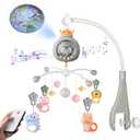 Crib Mobile with Music and Lights, Mobiles for Cribs, Baby Nursery Space Portable Infant Arm Hanger for Girls Boys Babies Bassinets Pack and Play Clip On Attachment, Toys Musical Hanging