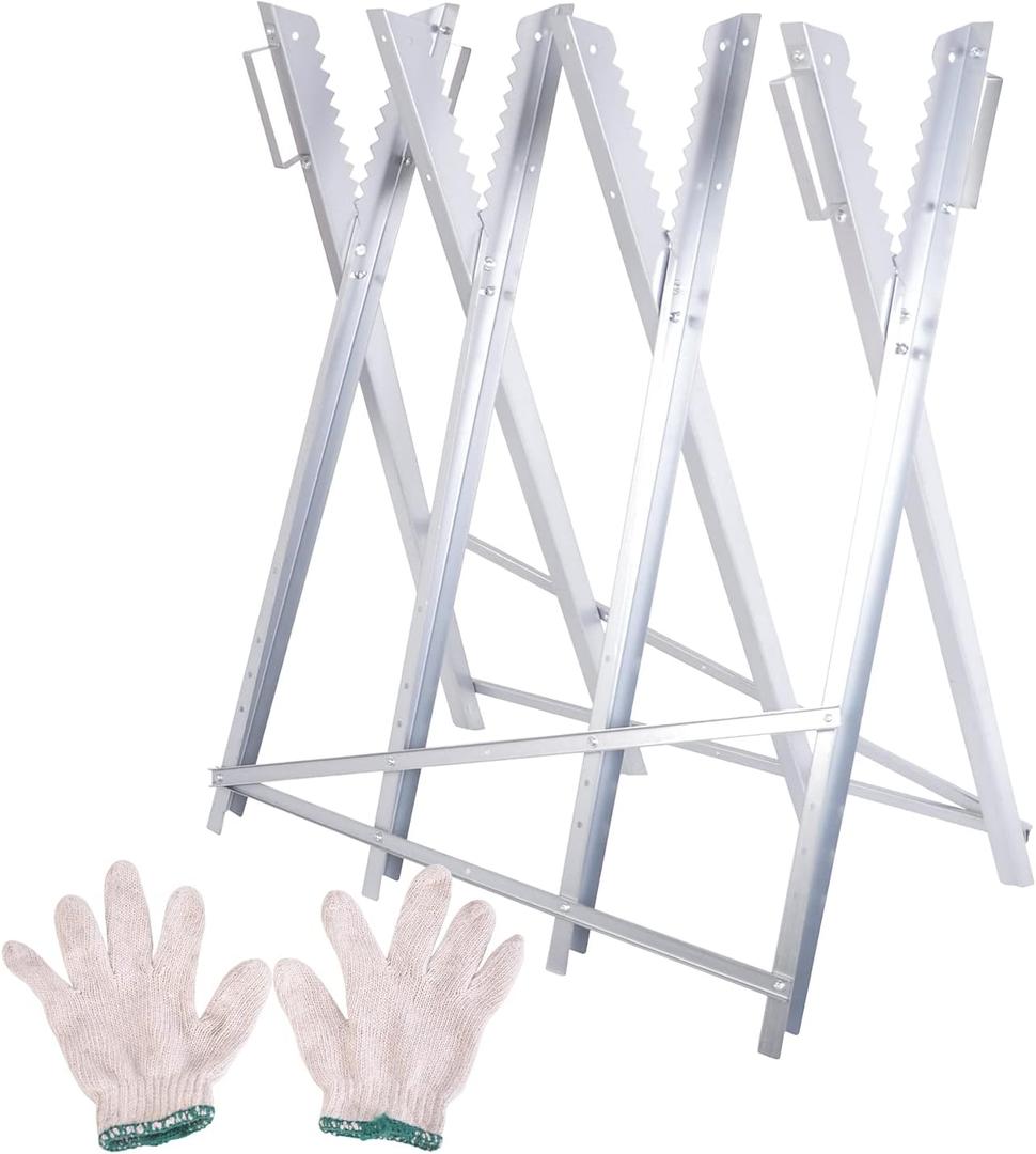 Heavy Duty 220 lbs Sawhorse Work Table, Portable Folding Sawhorse, Adjustable Steel Sawbuck for Firewood, Lightweight Log Wood Cutting Saw Horses Stand, Silver