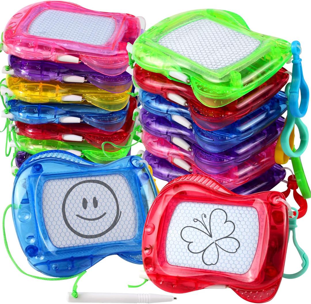 16 Pack Mini Magnetic Drawing Board for Kid(6 Colors), Erasable Doodle Sketch and Writing Pad, Backpack Keychain Clip Doodle Drawing Boards, Birthday Party Favor for Boys and Girls, Colorful 