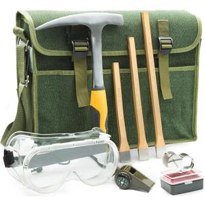 INCLY Rock hounding Geology Hammer Tool, 32oz Rock Pick Hammer, 3 PCS Digging Chisels Kit, Hounding Equipment Set with Musette Bag, Compass, Whistle for Gold Panning Gem Mining