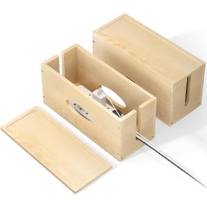 2 Pack Pine Wood Large Cable Management Box, Cord Organizer Cover Hider Floor Outlet Hiders for TV Wires, Computer, Router, USB Hub Under Desk Power Strip Electrical Cord Management (2)