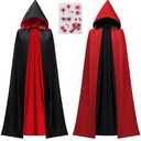 JOYIN Adult Unisex Vampire Costume Accessories Halloween Vampire Cape with Reversible Hooded Cape Cloak and Tattoo Scar