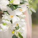 Ling's moment White Bridal Bouquet Cascading, White Wedding Bouquets for Bride, 13 Inch Ivory Bride Bouquets for Wedding Artificial Flowers Bouquets