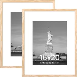 ENJOYBASICS 16x20 Picture Frame, Display Poster 11x14 with Mat or 16 x 20 Without Mat, Wall Gallery Photo Frames, Natural, 2 Pack
