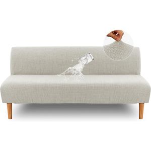 H.VERSAILTEX 100% Waterproof Jacquard Futon Cover Stretch Armless Sofa Cover Soft Futon Slipcover with Elastic Bottom Thick Sofa Bed Furniture Protector Covers for Washable FutonPale Oak