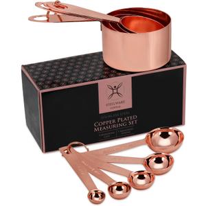 Copper Measuring Cups and Spoons Stainless Steel 9 pieces with 2 Rings