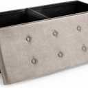 Sorbus 43 Inch Beige Ottoman with Storage Bench  Folding Bed Bench 80L Storage Ottoman Chest with Cover  Toy Shoes Linen, Hope Chest Ottoman Seat Footrest  Plush Tufted Suede Fabric -450 Lbs. (Large (15 x 43 x 15))