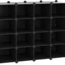 C&AHOME Plastic Shoe Rack,16-Cube Modular Shoes Storage Stand, Multifunction Closet Cabinet, Stackable Shoe Organizer Units for Bedroom Living Room Doorway, 36" L  14.2" W  28" H Black SRP15B