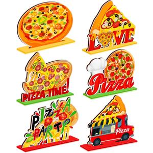 Suzile 6 Pcs Pizza Party Decorations Wooden Pizza Table Centerpieces Birthday Party Favors Decorations for Home Baby Shower Supplies
