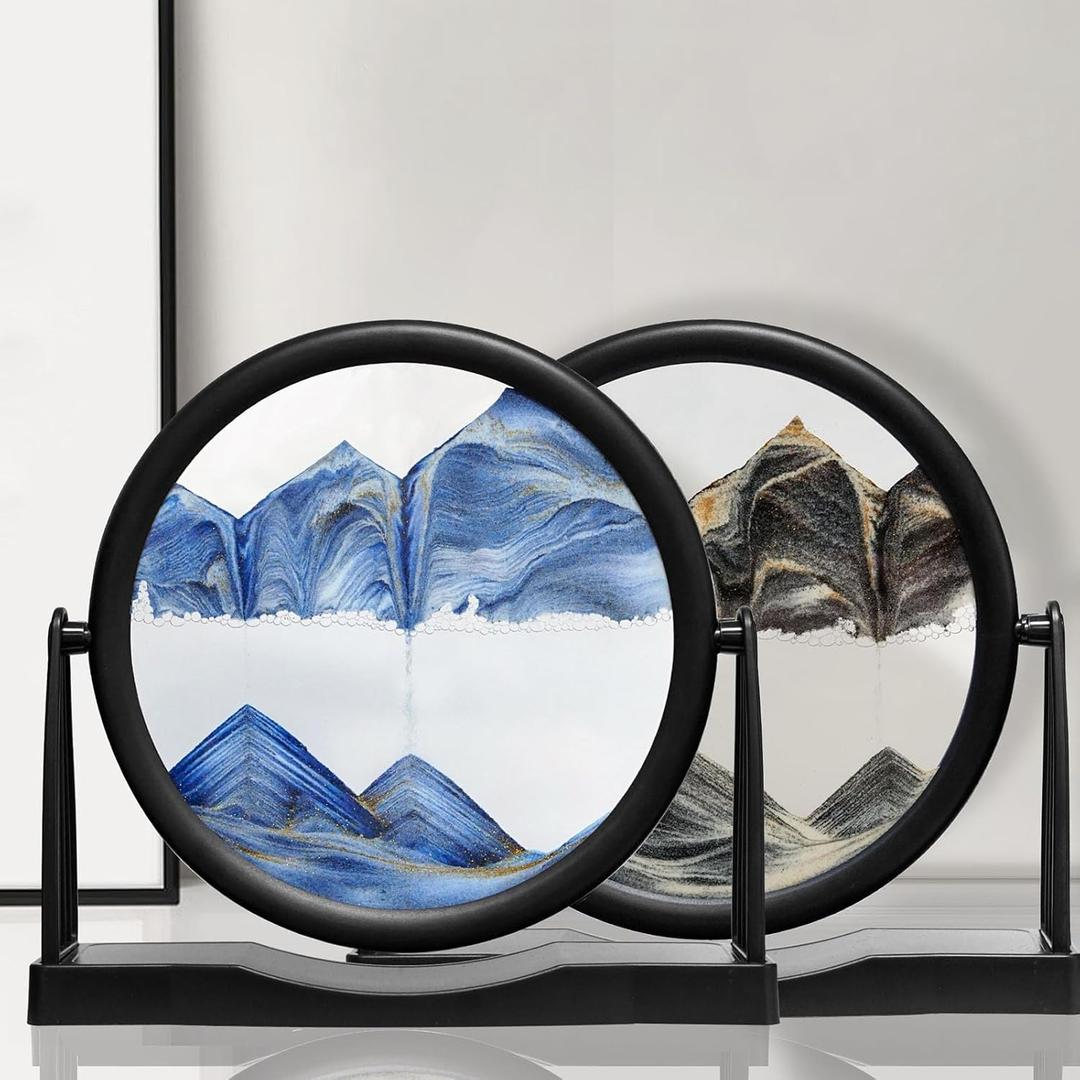 BringLED Dynamic 3D Moving Sand Art with Easy-Flip Stand2 Pack - Blue+Black Liquid Motion Sandscapes - Quicksand (Flow Sand) Motion Decor - Relaxing Desktop Decor for Home and Office