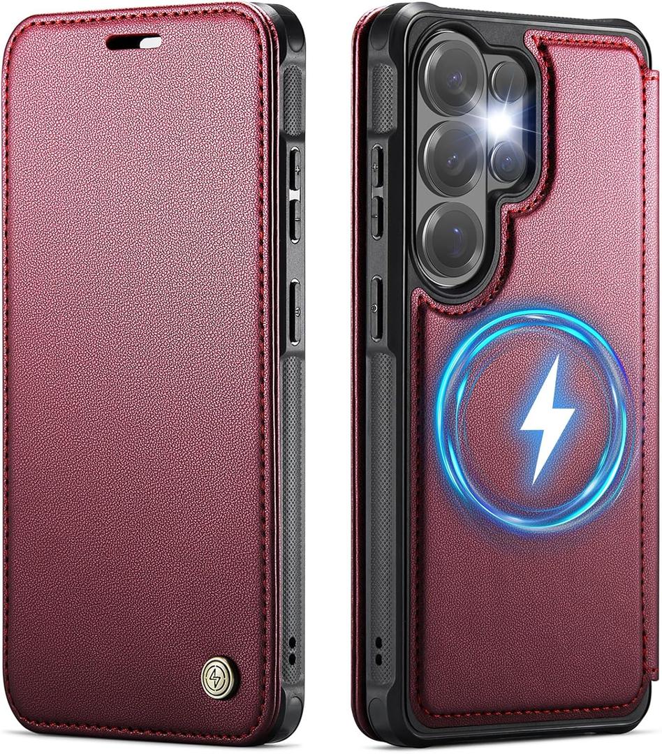 for Samsung Galaxy S26 Ultra Wallet Case Compatible with Magsafe, PU Leather RFID Blocking Card Holder Shockproof Magnetic Women Men Wallet Phone Case Cover for Galaxy S26 Ultra, Wine Red