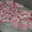 Ayalinggo Baby Girl Easter Pajamas Toddler Kids Egg Bunny Pjs Feather Trim Satin Sleepwear Nightgown Button Down Shorts Set (Pink Floral Feather, 9-10 Years)