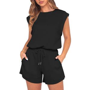 GRECERELLE Petite Jumpsuits For Short Women Dressy Womens Summer Outfits Black Romper Black-XS