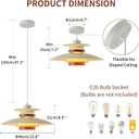 EFINEHOME Modern Decor Adjustable Pendant Lamp Kitchen Island, Aluminum and Wood Finish,1-Light E26 Base Ceiling Hanging Light for Dining Room Shop Restaurant (Beige+Dark Wood Grain, 40cm)