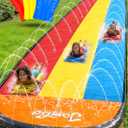 JAMBO Premium Triple Water Slide with 3 Bodyboards, 20Ft Heavy Duty Slip Splash and Slides-Advanced 3-Way Sprinkler System, Splash Pad Mat Backyard Summer Outdoor Water Toys n Long Slides for Kids