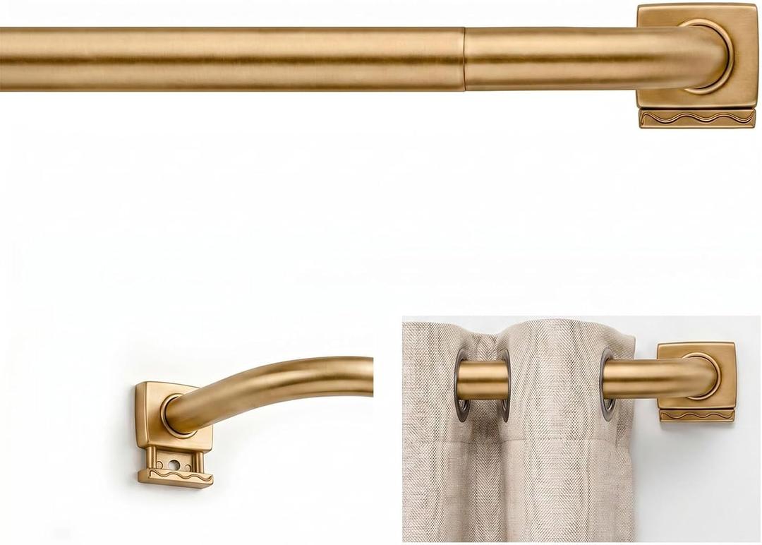 Gold Around Curtain Rod 30 to 60 Inch,Heavy Duty Adjustable Metal Drapery Rod with French Return, 7/12" Curved Blackout Rod for Home & Office
