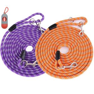 (2 Pack) Long Dog Leash for Dog Training 15FT/30FT/50FT, Dog Rope Leashes with Reflective Thread for Large Medium Small Dogs, Dog Tie-Out Cable Lead for Hunting, Camping&Backyard (2Pack Orange&Purple)