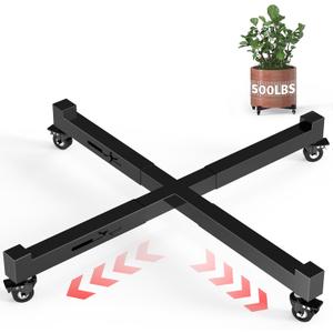 Plant Caddy With Wheels, Adjustable 14in to 21inch Heavy Duty Rolling Plant Dolly, Metal Plant Stand With 4 Lockable Caster Wheels, For Indoor Outdoor Pots Planter, Holds Up to 500 Lbs, Moving Dolly (Black)