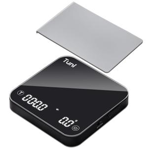 Tuni S1-BP Mini Coffee Scale with Timer, Rechargeable Digital Espresso Scale with Auto Timing, 0.1g/2kg Accurate Scale for Espresso and Pour-Over Coffee (Black+Silicone Pad)