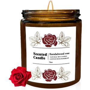 Sandalwood Rose Scented Candle - Natural Soy Wax Essential Oil60 Hours Long-Lasting FragranceHandmadeBedroom Relaxation & Bathroom SPAPremium Home Gift for Quality Life Pursuers (200g)
