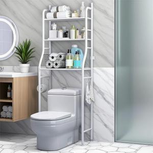 3-Tier Over the Toilet Storage, Metal Bathroom Shelve, Over Toilet Bathroom Organizer, Space Saver Bathrooms Shelve for Restroom Laundry Balcony, White