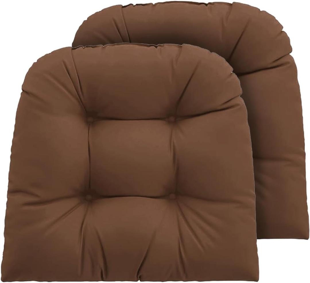 Outdoor Chair Cushions Set of 2, 22x22x4 Inch Seat Pads with Ties for Patio Wicker Chairs Garden Dining Chair, Indoor Outside Use, Fade-Resistant & Waterproof, Brown