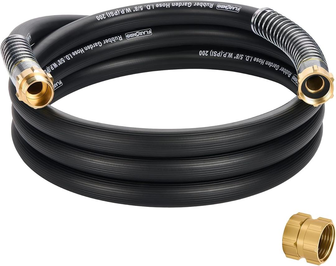 5/8 IN. 10FT. Heavy Duty Rubber Garden Hose, High Flow 5/8" I.D. Brass Fitting No Memory Durable Heavy Duty Water Hose Leader Hose for Watering, Irrigation, Water Transfer Pump
