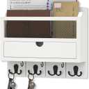 Nekon Mail Organizer with Drawer for Wall, 12"W x 10"H x 3.1"D Mail Sorter Wall Mounted, Wooden Key Holder Wall File Organizer Letter Sorter for Letter Magazines (White)