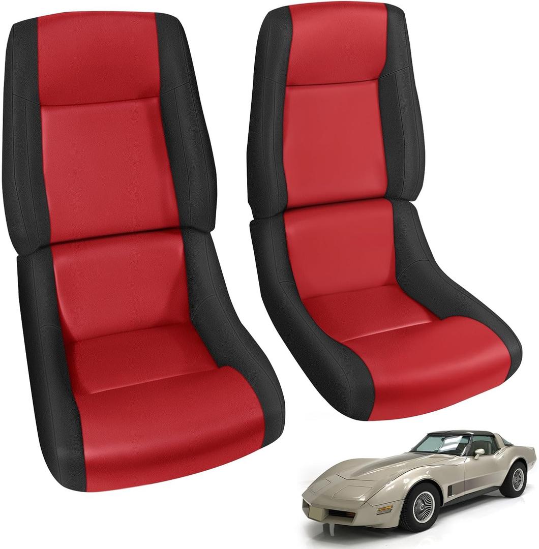 SAPUBK Custom-Fit Front Seat Covers Replace for 1979-1983 Chevy Corvette C3, Driver and Passenger Premium Leather with Composite Soft Foam Lining Seat Cover