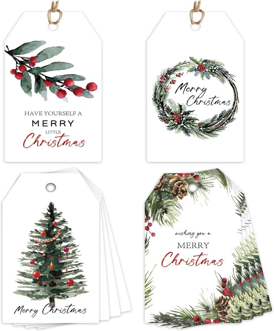 Beautiful Watercolor Christmas Gift Tags - 48 Pcs Rustic Christmas Name Tags with String for Personalizing Your Holiday Presents - Spread Joy and Cheer with These Festive Paper Labels
