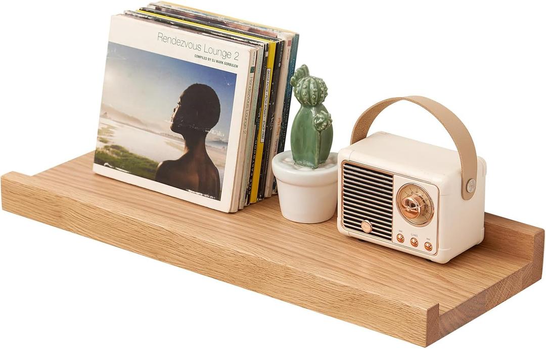 Oak Floating Shelves 16 Inch Wall Shelves for Decor and Storage, 6 Inch Deep Natural Solid Wood Shelf, Picture Ledge Shelf for Bedroom Bathroom Living Room KitchenLaundry Room, 6x16