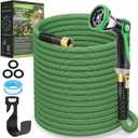 Non-Expandable Garden Hose 100 ft, Ultra Lightweight Flexible Water Hose with 10-Pattern Nozzle, Leak-Proof, High-Density Fabric, Thickened Connector, Shut-Off Valve for Yard, Lawn, Outdoor (Green)