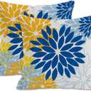 Blue Flower Throw Pillow Covers Set of 2,Indoor Decorative Pillow Cases for Couch Bed Sofa Cushion Home,16x16 Inch
