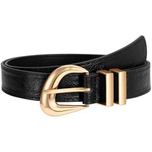 Leather Belt for Women Fashion Ladies Waist Belt with Silver Buckle for Jeans Pants Dress (Black) (Black)