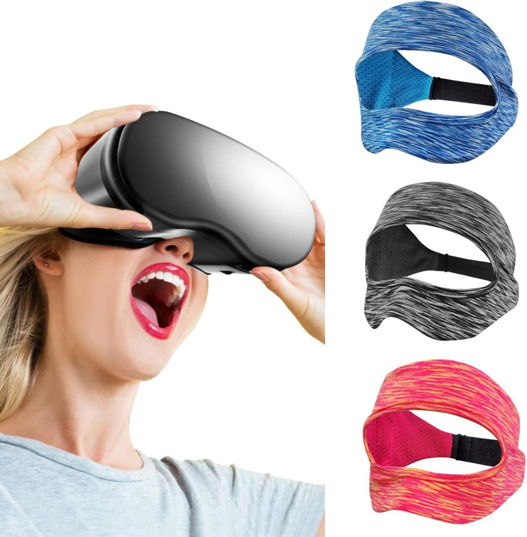 VR Eye Mask, Adjustable Breathable VR Sweat Band for Meta/Oculus Quest 2/3/3S/Pro, HTC Vive, PS, Gear, VR Workouts (3PCS) (Colourful)
