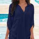 Women Swimsuit Coverup Beach Cover Ups Summer Beach Dress Drawstring Shirt for Vacation Cruise