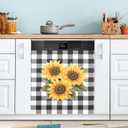 Sunflower Black White Buffalo Plaid Dishwasher Magnet Cover Yellow Floral Lumberjack Check Magnetic Sticker Dish Washer Door Panel Cover Fridge Appliance Magnet Decal Sheet Kitchen Decor 23x26 inch