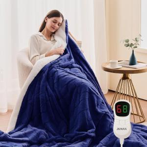 Heated Electric Blanket- Electric Throw Blanket 72"x84" for Bed- Heated Blanket with 5 Heating Levels& 4 Hours Auto Off for Home Office - Soft Faux Fur Heating Blanket for Full Body(Navy Blue)