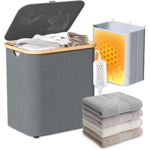 cocozywarm Towel Warmer & Laundry Basket 2-in-1, Foldable Towel Warmer for Bathroom with Removable Heating Bag, 20/ 40/ 60Mins Fast Heating, Auto Shut-Off, Fits 3 Large Towels Blankets, Ideal Xmas Gift