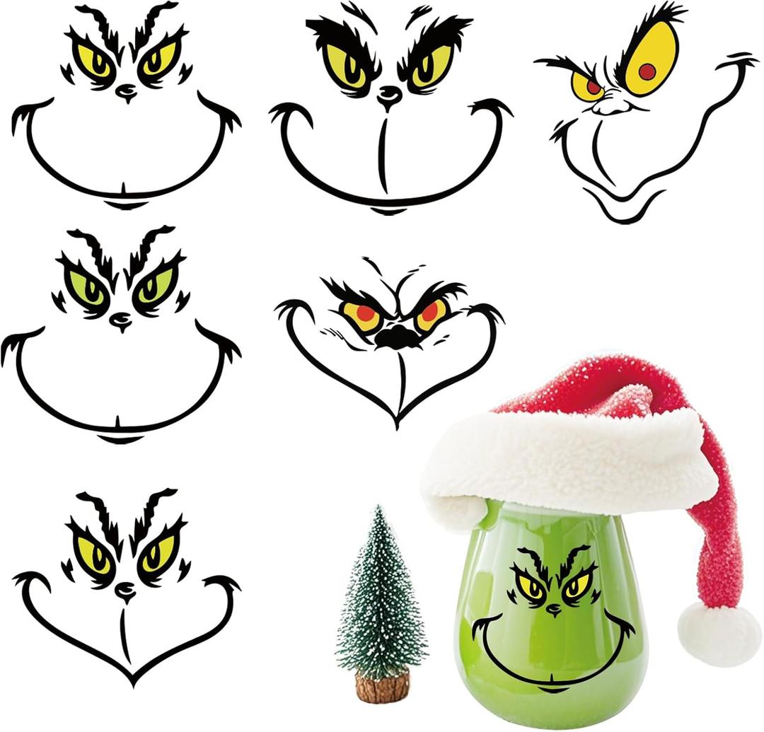 2Pack Large 5 Inch Christmas Face Eyes Stickers for Crafts Vinyl Faces Pitcher Rub on Transfers Decals for Ornaments Glass Drinking Cups Wood Decorations Balls Party Supplies (face8)