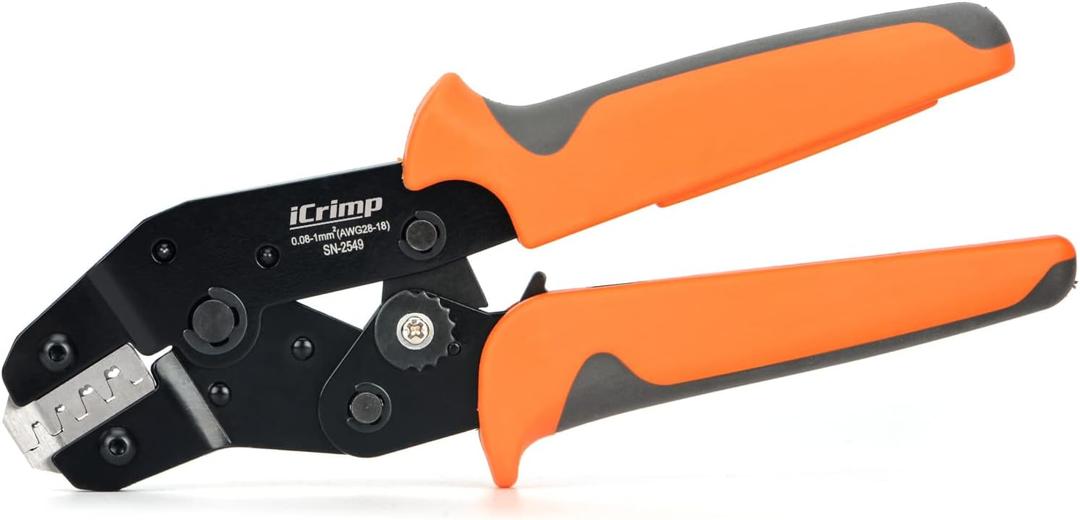 iCrimp SN-2549 Ratcheting Wire Crimping Tools for JST ZH 1.5mm, PH 2.0mm, XH 2.5mm, VH 3.96mm, JWPS 4.0mm Pitch, Dupont 2.54mm Pitch Open Barrel Terminals, AWG28-18 (0.08-1.0mm)