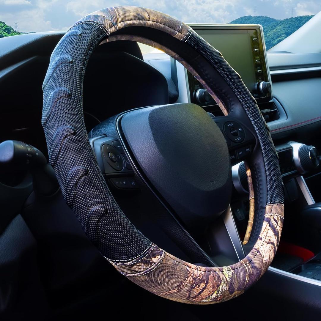 Mossy Oak Steering Wheel Cover with Comfort Grip; Heavy Duty 600D Oxford Material with Mossy Oak Break-up Country Camouflage; Fits All Large Trucks and SUVs with Steering Wheel Size 15.5" to 16"