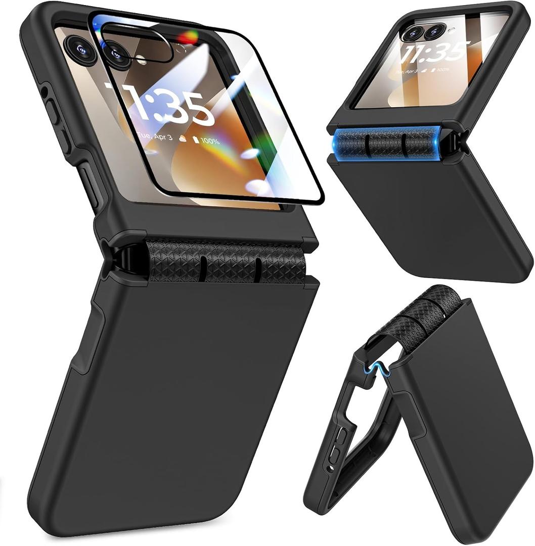 for Motorola Razr 2026/2025/2024 Case, for Moto Razr 2026/2025/2024 Phone Case [Screen Protector][Hinge Protection]  Dual-Layer Slim Anti-Scratch Shockproof Bumper Cover - Black