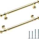 FURFITT 10 Pack Polished Gold Cabinet Pulls 5 Inch/128mm Hole Center Zinc Alloy Shiny Gold Drawer Dresser Handles Brushed Brass Kitchen Cupboard Bathroom Furniture Hardware