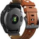 NotoCity Genuine Leather Watch Band for Fenix 7/6/5, 22mm Easy Fit Strap for Fenix 7 Pro/6 Pro/5 Plus, Forerunner 955/945, Approach S60/S62, Epix (Brown) (Light Brown with Black Steel Buckle)