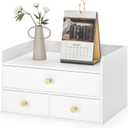 Bamboo Desk Organizer with Drawers Wooden Desktop Storage Drawers for Bills Office Supplies Kitchen Utensils Organizing Tool for Home Classroom Organization No Assembly (White, 3 Drawers)