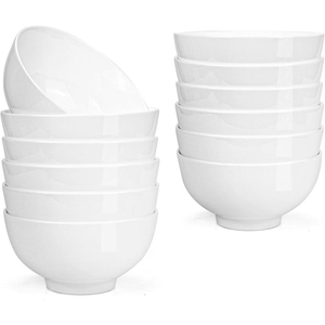 Foraineam 12 Pack 10 Ounces Porcelain Small Bowl Set White Round Bowls (10 fl oz)Plate
