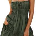 Kate Kasin Womens Sleeveless Backless Mini Dress, Summer Boho Dresses with Pockets, Beach Vacation Flowy Sundress (Green, M)