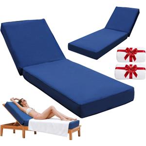 Outdoor Chaise Lounge Cushion 72"x21"x6", Waterproof 6" Extra Thickness Lounge Cushion with Removable Cover, Patio Lounge Chair Cushions Set of 2 for Outdoor Furniture, Navy Blue