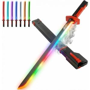 RGB Light Up Saber Toy with Smoke Mist Effect, 7 Color Neon Lightsaber, Sound Effects and Impact Sensing, USB-C Rechargeable Toy Sword for Kids, 31.5 Inch